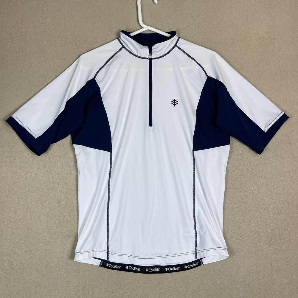 Coolibar Shirt Mens‎ Medium White Stretch UPF 50+ Cycling Running Short Sleeve